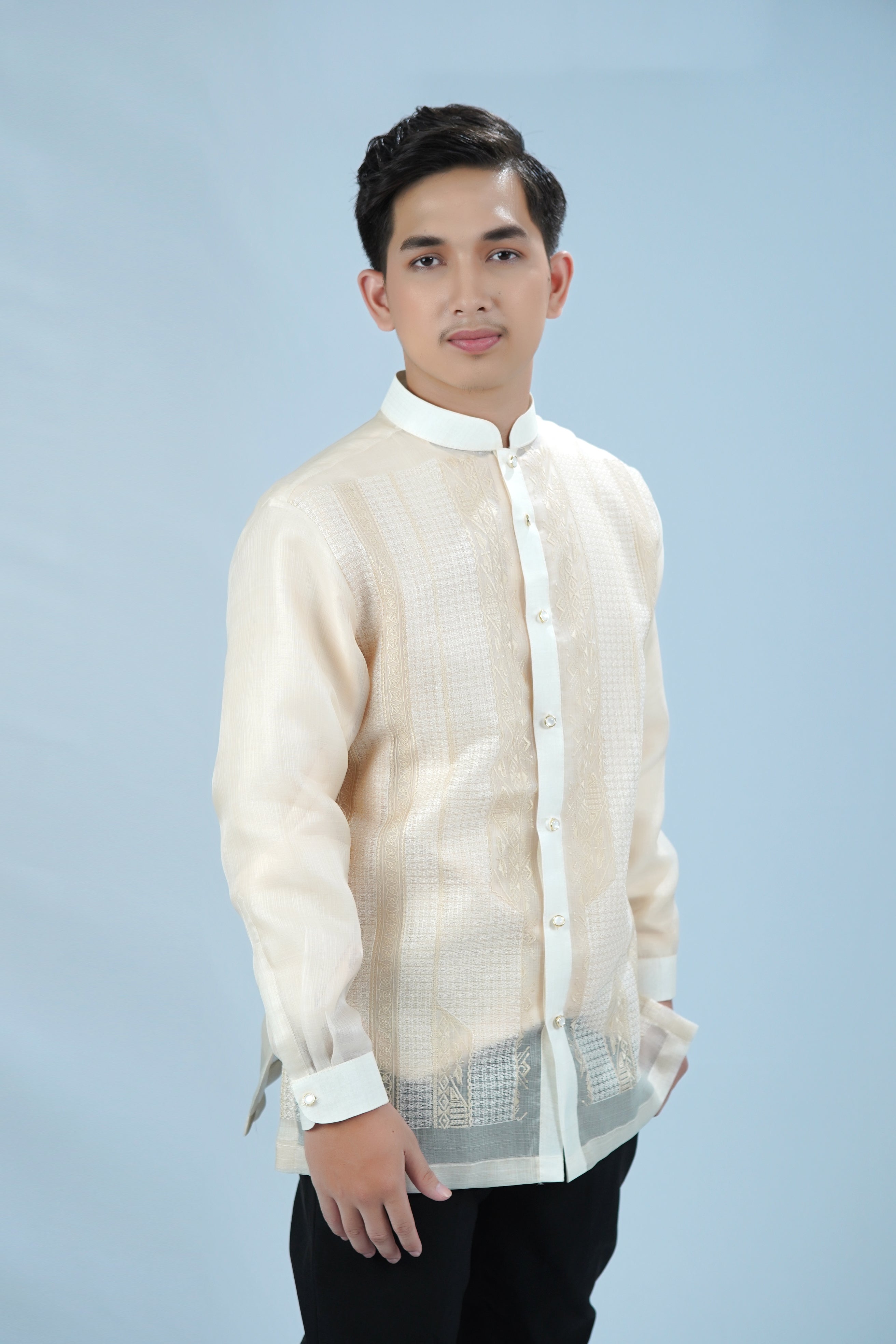 Barong Drew Front Callado Piña Cocoon Chinese Collar