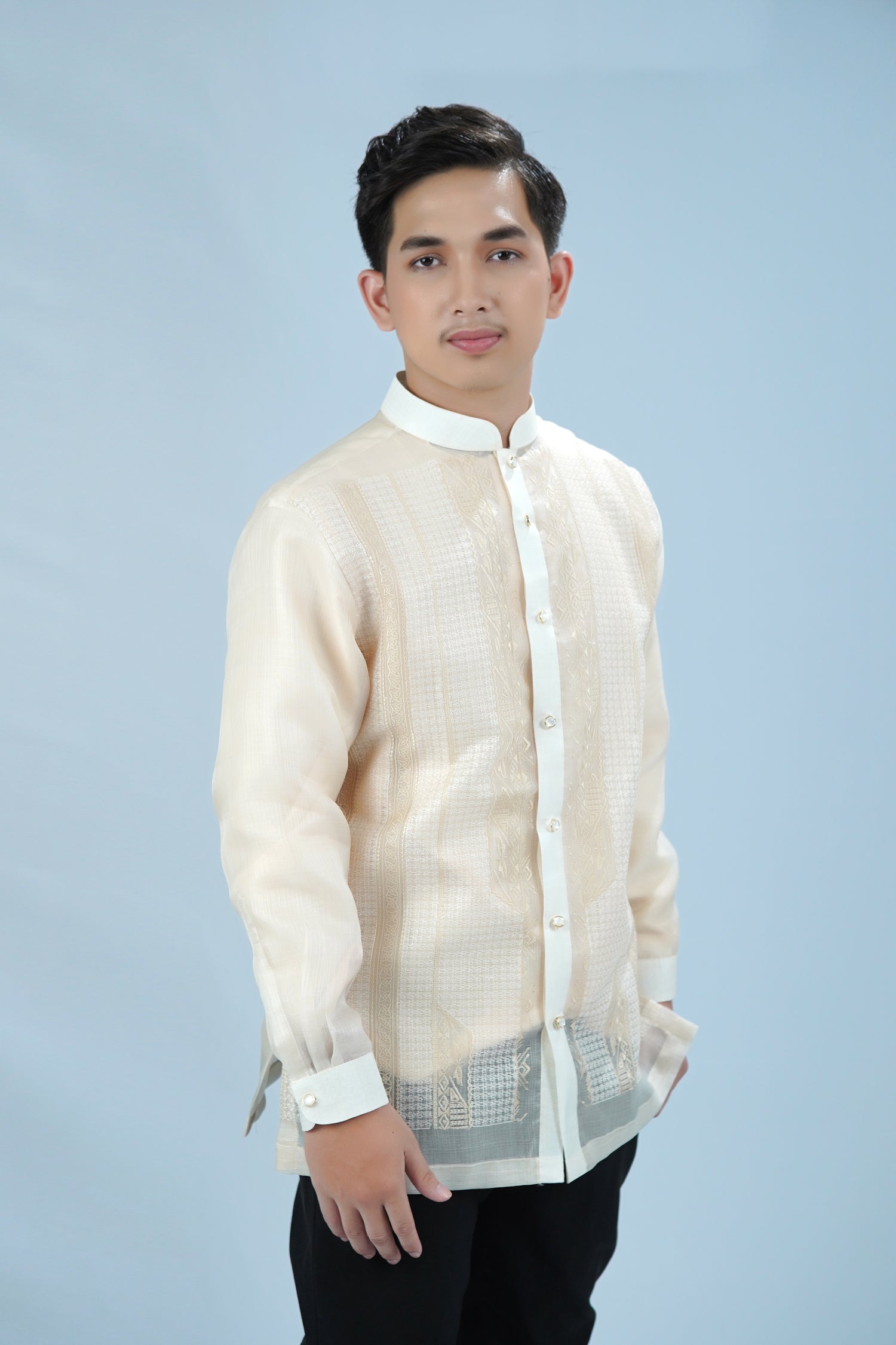 Barong Drew Front Callado Piña Cocoon Chinese Collar